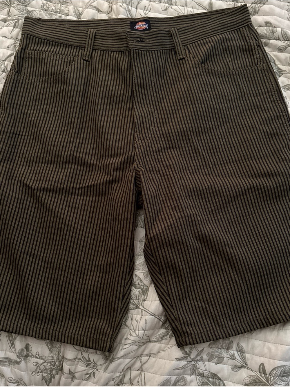 Dickies Men’s Brown and Black Pinstripe Flat Front Shorts